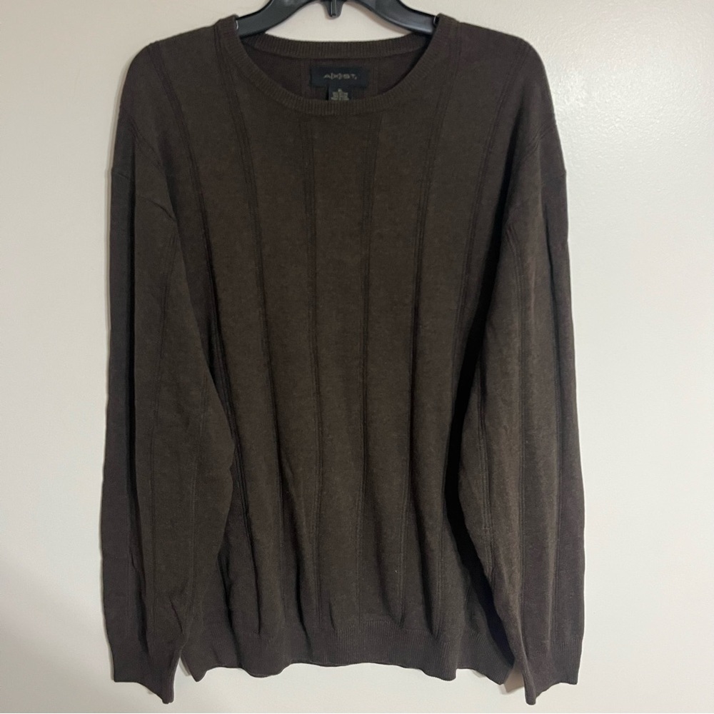 Men's Axist Brown Rib Stitch Sweater‎ Size XL Cotton Rayon Soft Stretch Classic